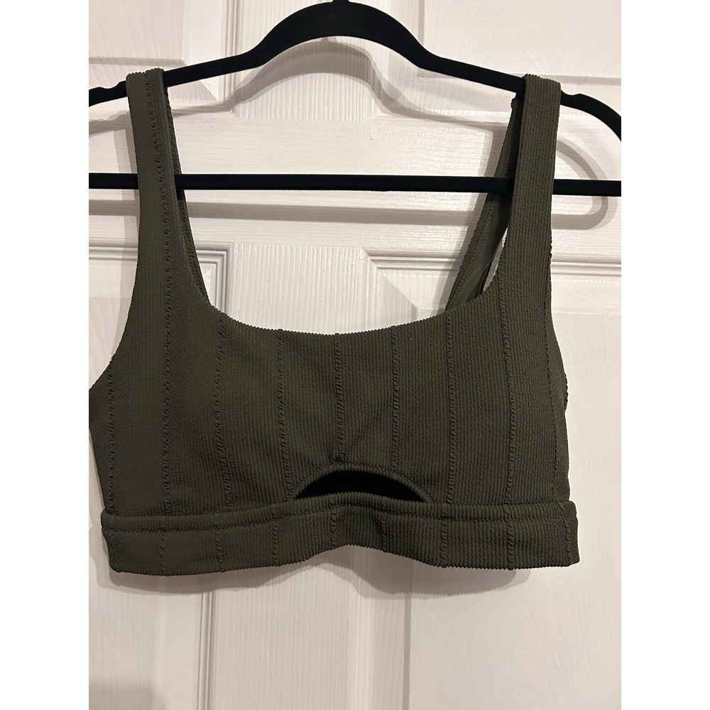 Offline By Aerie Large Ribbed‎ Sports Bra Scoop Activewear Athleisure Green Open